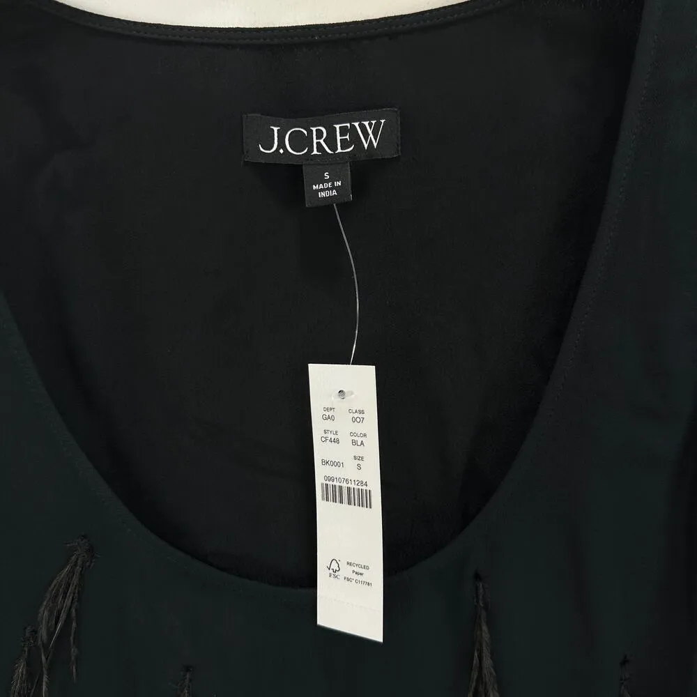 J.Crew Feather Embellished Tank Top Chiffon Viscose Black Party $198 Small NWT - Image 4