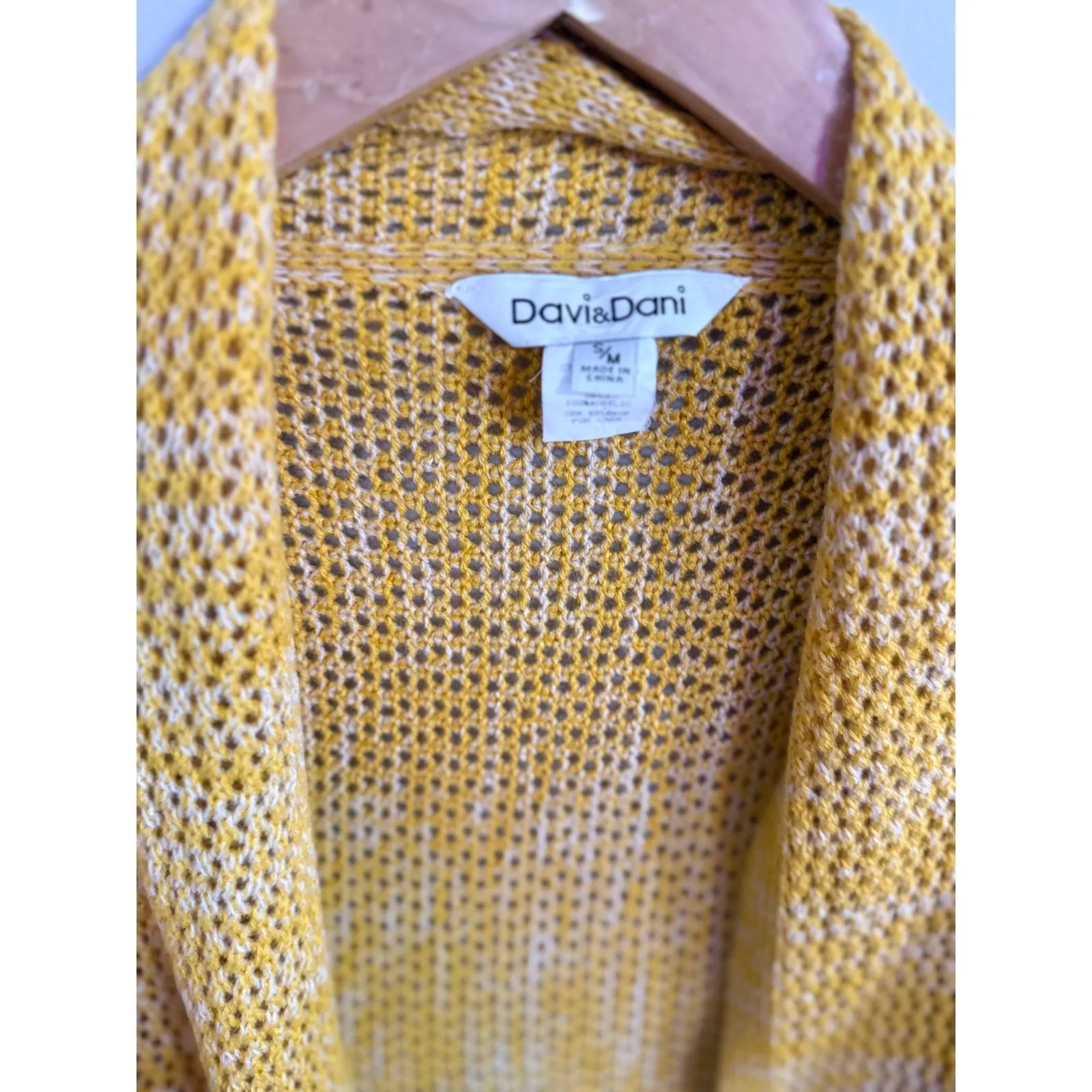 Davi & Dani Yellow Knit Fringe Waterfall Cardigan‎ Sweater Women's S - Image 3