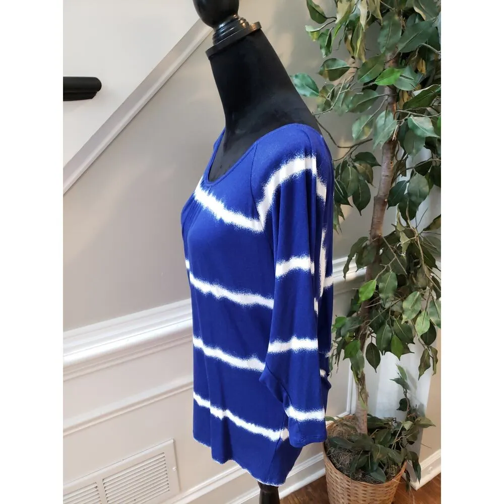 White House Black Market Top Women M Blue White Tie Dye 3 4 Sleeve Stretch - Image 5