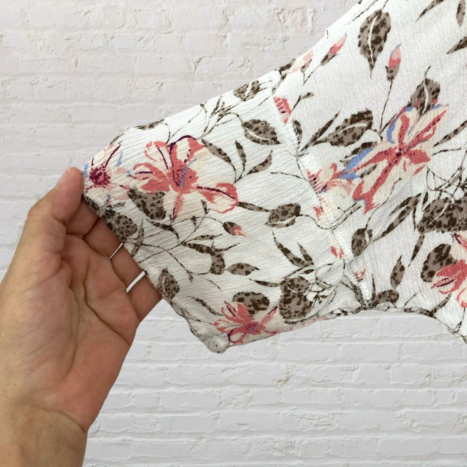 PS Kate Floral Crop Top S Smocked Waist Pink Gray USA Made Boho Relaxed💜 - Image 7