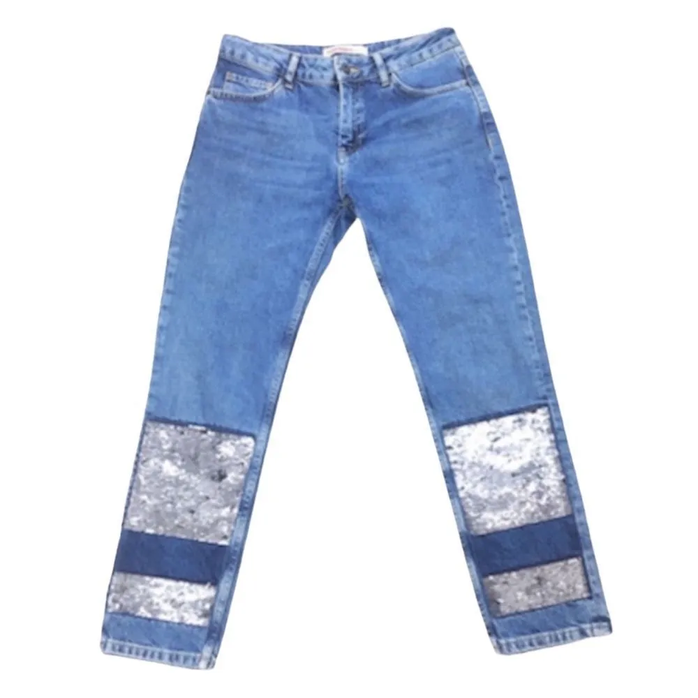 ZARA Basic Z1975 Cigarette Boyfriend Fit Sequin Ankle/Crop Jeans - Image 2