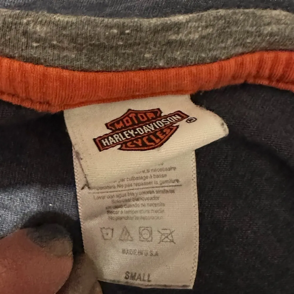 Harley-Davidson Rhinestone Logo Raglan Top Small Gray Blue Biker Tee - Image 8