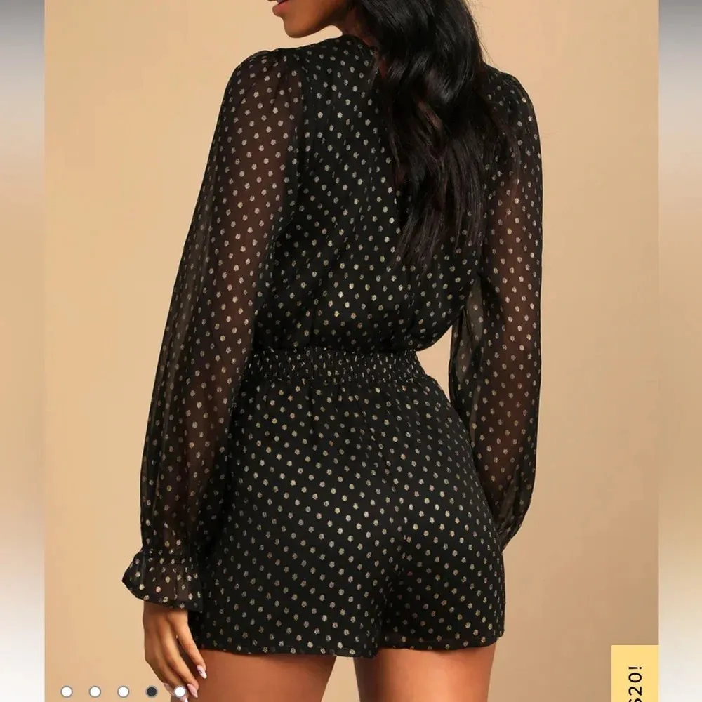 LULUS CALLED FOR A TOAST LONG SLEEVE METALLIC DOT ROMPER - Image 2