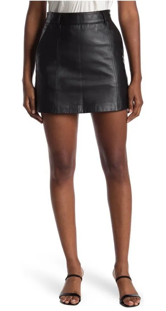 Reiss Mimi Paneled Leather Mini Skirt, Black, Size 10, Designer Luxury, NWT - Image 1