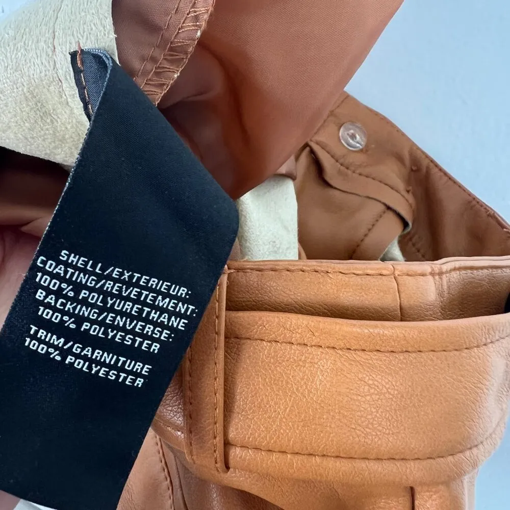 NWT 7 For All Mankind Vegan Leather Hi-Rise Belted Pants Cognac Size XS - Image 11