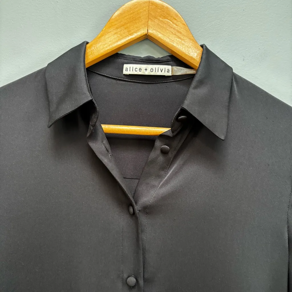 Alice + Olivia Myrtle Trumpet Sleeve Black Silk Blouse XS - Image 5
