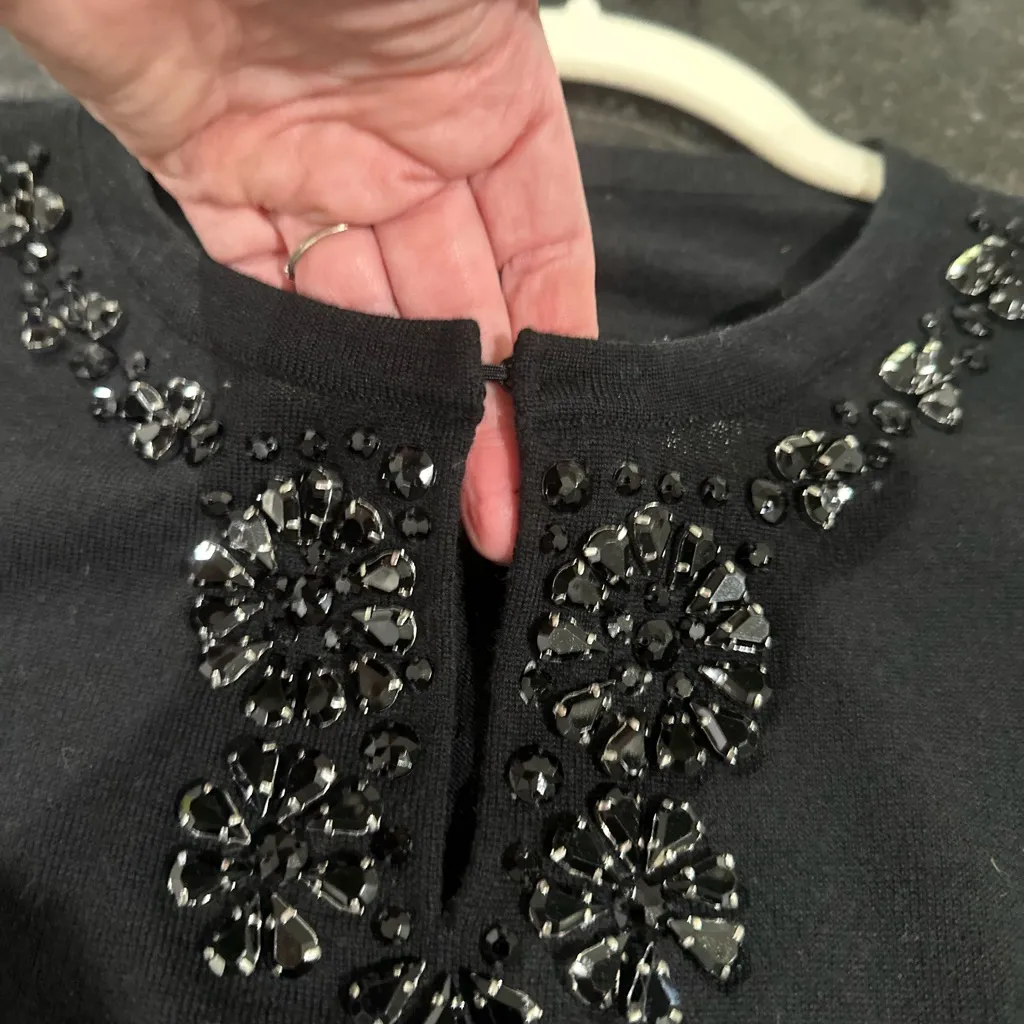 Talbots Black 100% Pure Merino Wool Black Sweater Gemstones 3/4 Sz Petite M - Image 6