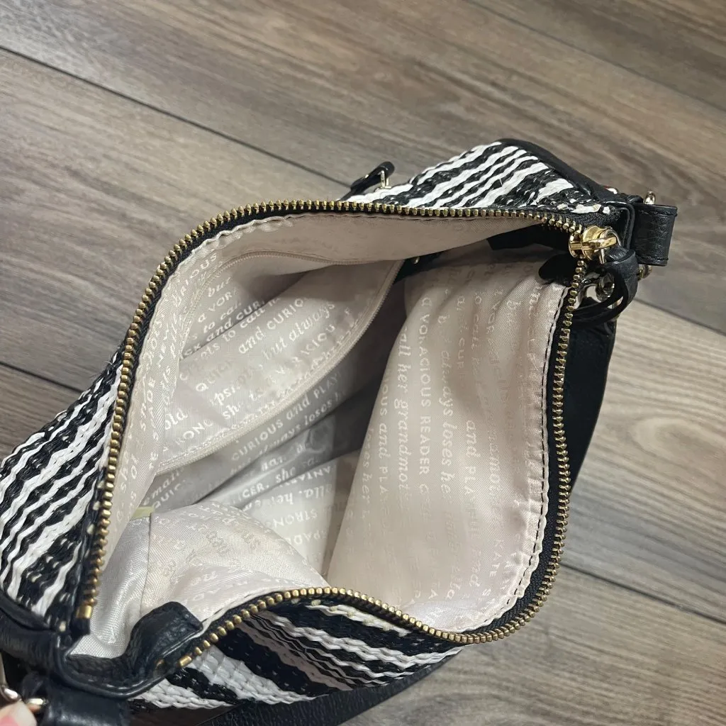 Kate Spade New York Cobble‎ Hill Straw Mylie Shoulder Bag Black Cement Leather - Image 5