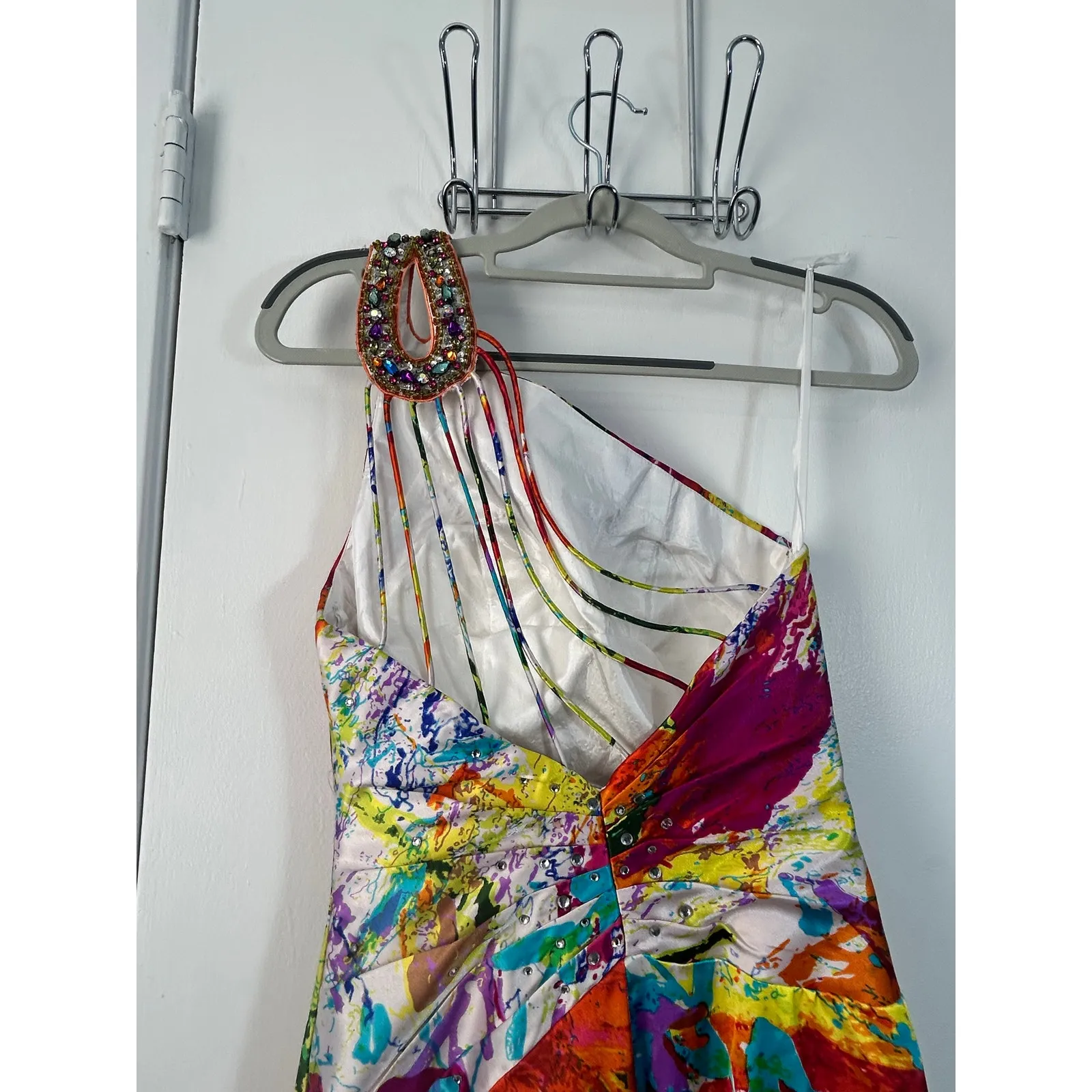 Night Moves Formal Dress Size 2 Rainbow Watercolor Rhinestones Prom Hoco - Image 8