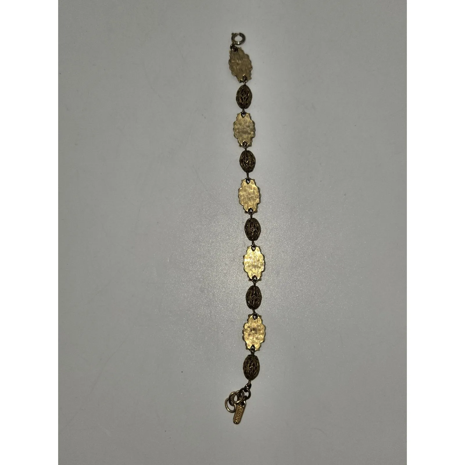 Florenza Vintage Faux Pearl Gold Tone Floral Link Bracelet Signed - Image 7