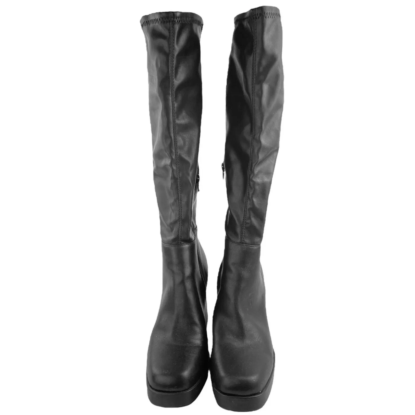 Steve Madden Kreo Women's Black Leather Platform Block Heel Tall Boots Size 9M - Image 2