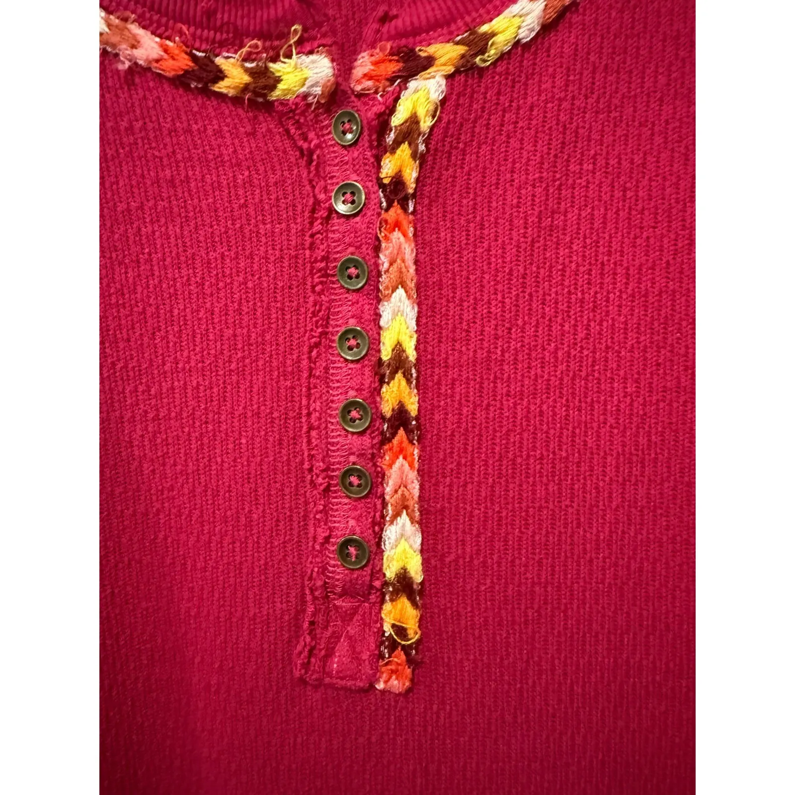 We The Free People Rainbow Thermal Henley Top Oversized Sz S Boho Long Sleeve - Image 3