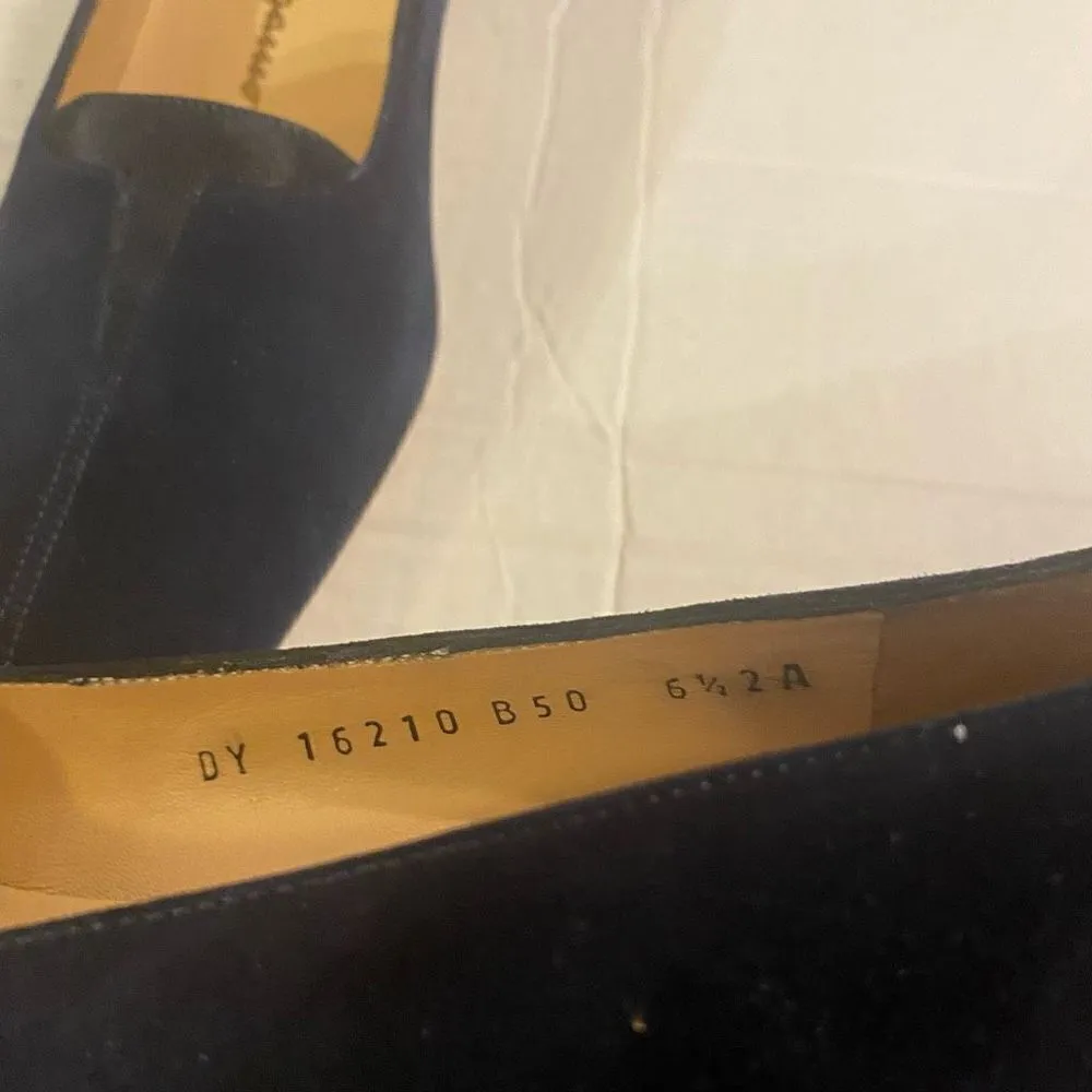 SALVATORE FERRAGAMO Women’s Black Suede Square Toe Heels Size 6.5 2A 2” Heel - Image 2