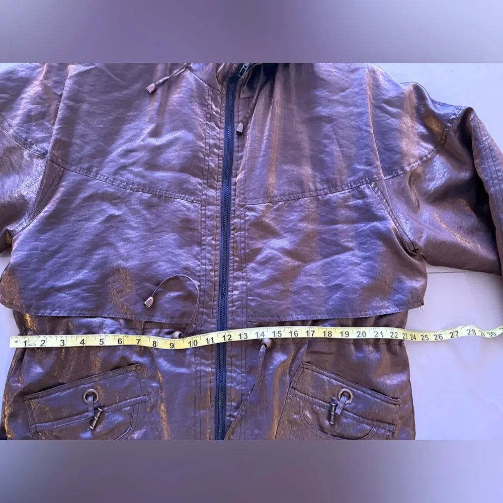 Sarah Morgan Vintage Winter Coat Women's hoodie pocket full zipper brown black L Size L - Image 10