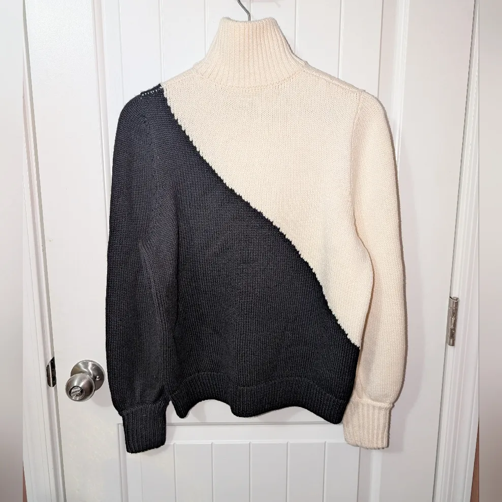 Emerson Fry Mila Turtle Neck Merino Wool Knit Sweater X Small Black/Ivory Black Size XS - Image 2