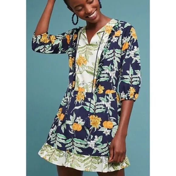 LOST + WANDER Mini Dress Womens Size Small Lemon Plants Bloomcore Boho Whimsical - Image 1