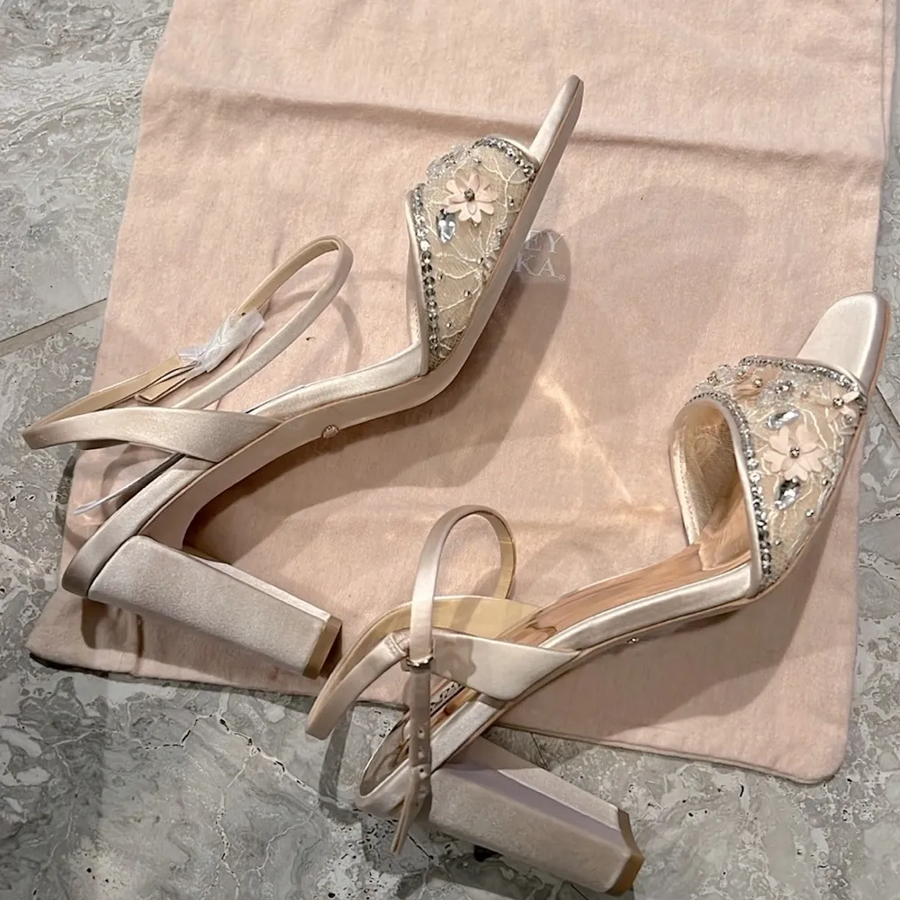 NWT Badgley Mischka Tayten Satin and Mesh Sandals with Crystals Size 10 +DustBag - Image 8