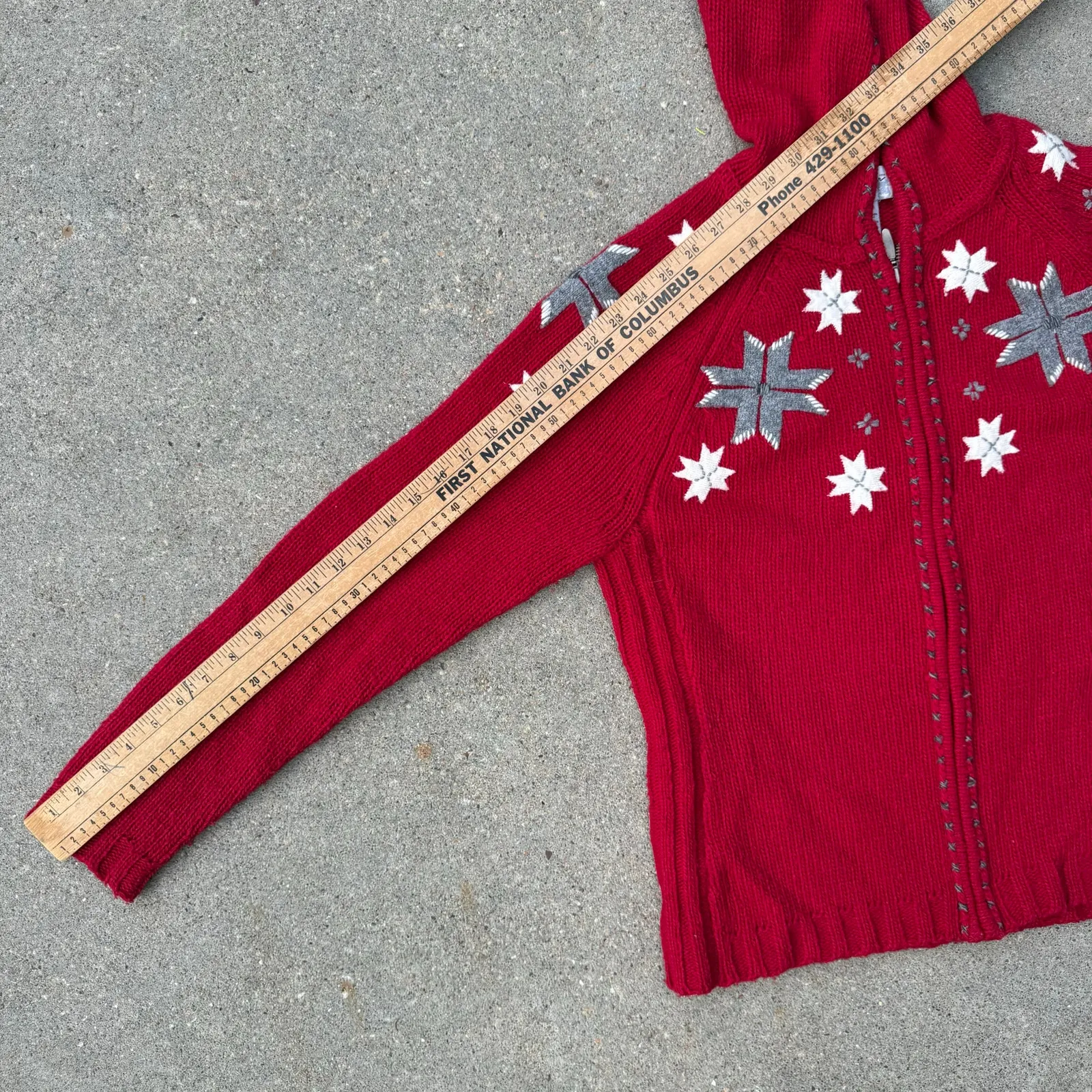 Y2K Eddie Bauer Lambswool Fair Isle Quilt Barn Star Snowflake Hooded Cardigan LG - Image 10