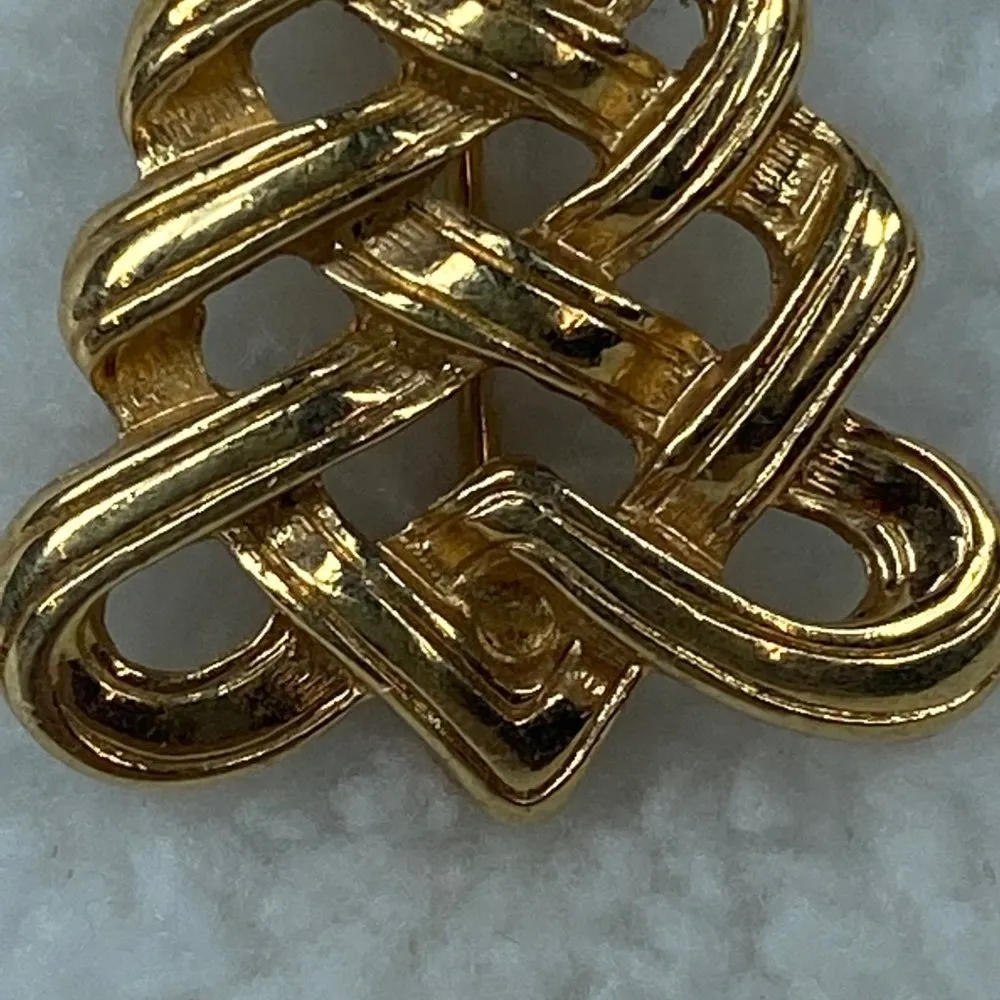 Avon Marked Gold Tone Braded Christmas Tree Holiday Jewelry Pin Brooch - Image 6