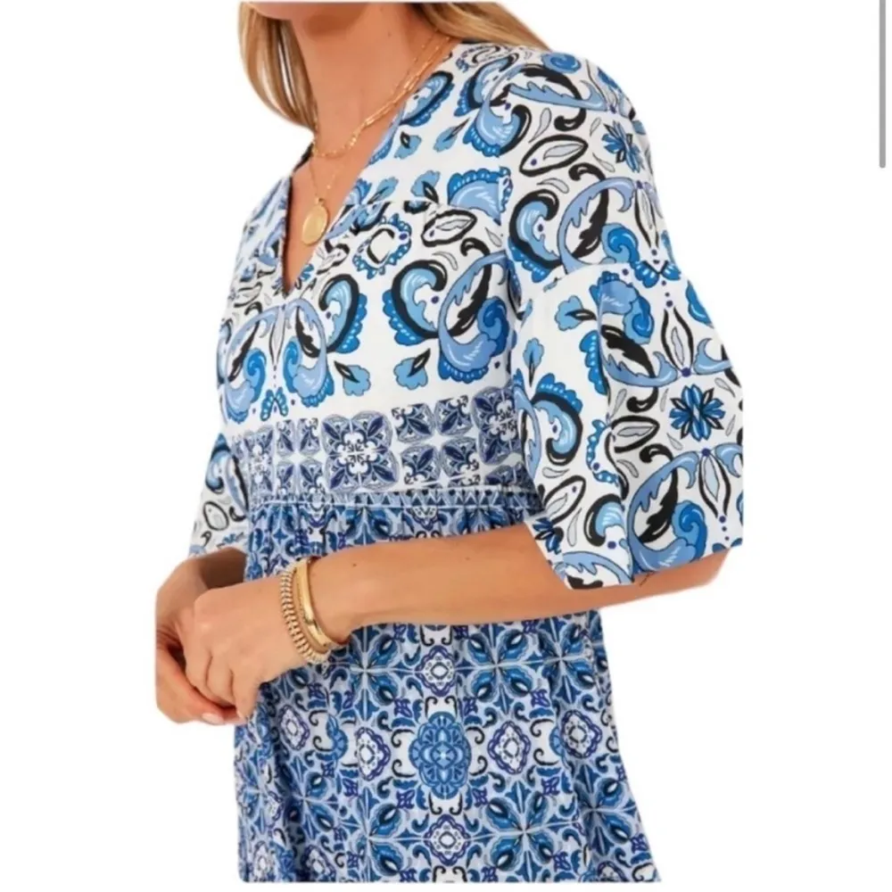 Tuckernuck Majolica Tile Blue White Print Ginger Maxi Cotton Dress NWT Size XS - Image 4