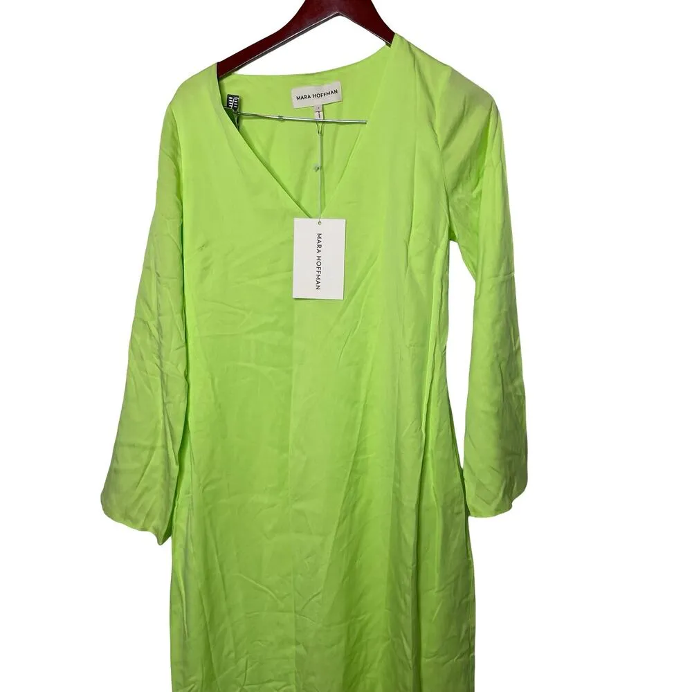 NWT MARA HOFFMAN Naliyah V-Neck Midi Dress in neon green sz 6 - Image 5