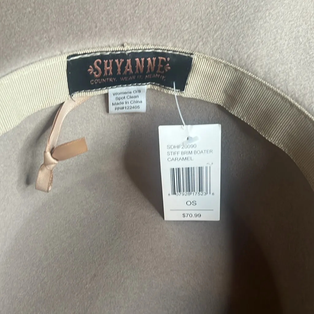 NWT Shyanne Beige Tan Wide Brim Cowgirl Boater Hat Gold Chain Shell Wool OSFA - Image 7