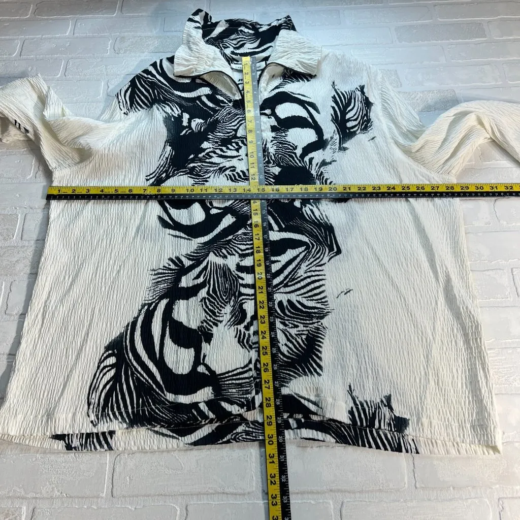 CAROLINE‎ ROSE Jacket Topper Womens 3X White Black Textured Zip Up Artsy Animal - Image 2