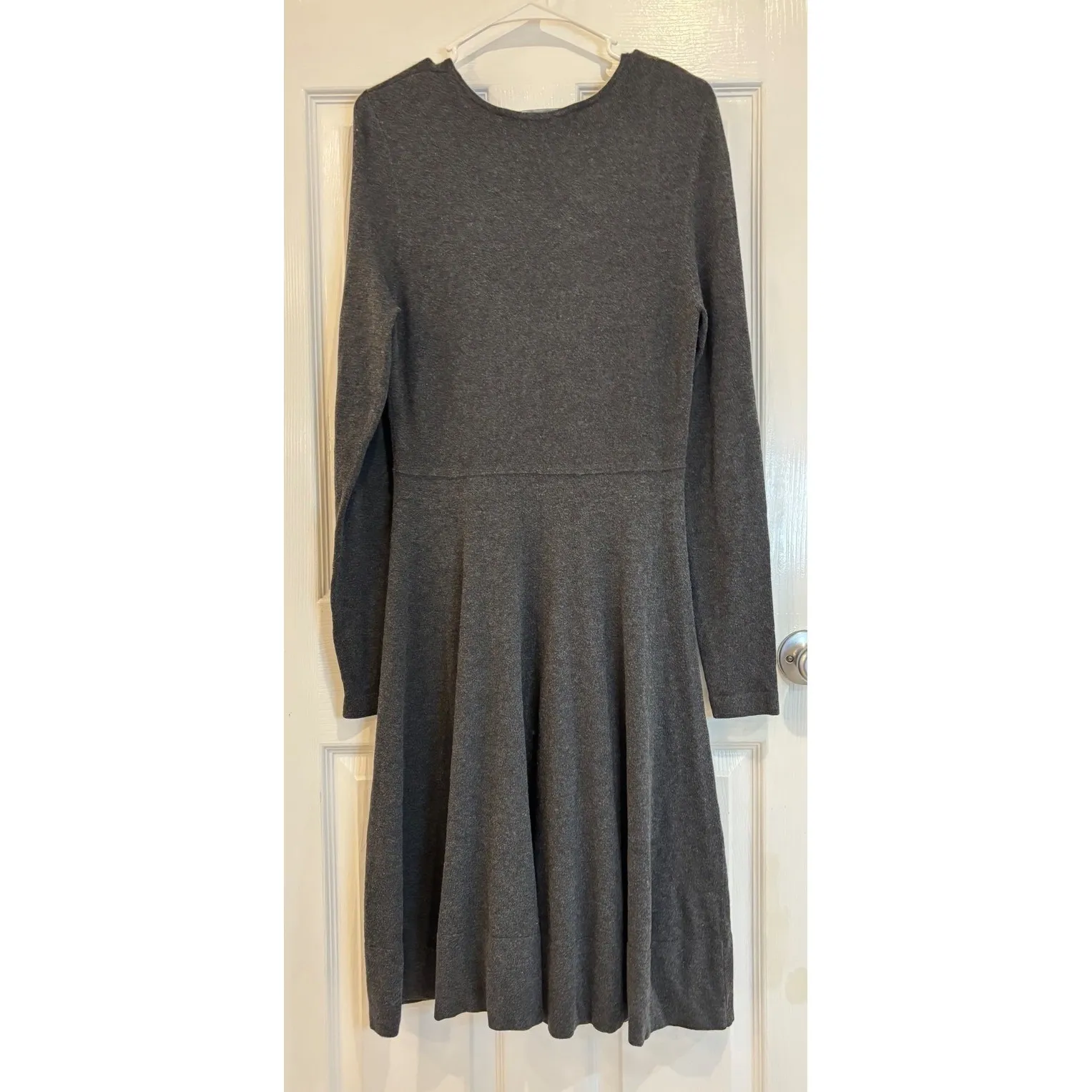 😍 French Connection Gray Long Sleeve Fit‎ & Flare Knit Dress Comfortable Casual - Image 5