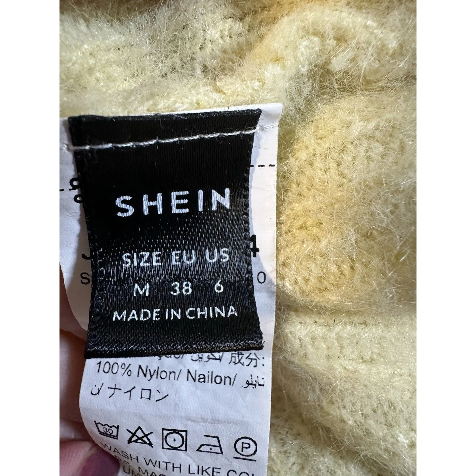 Soft Fuzzy Ribbed Turtleneck Sweater Yellow Long Sleeve Stretch Knit Womans Sz M - Image 5