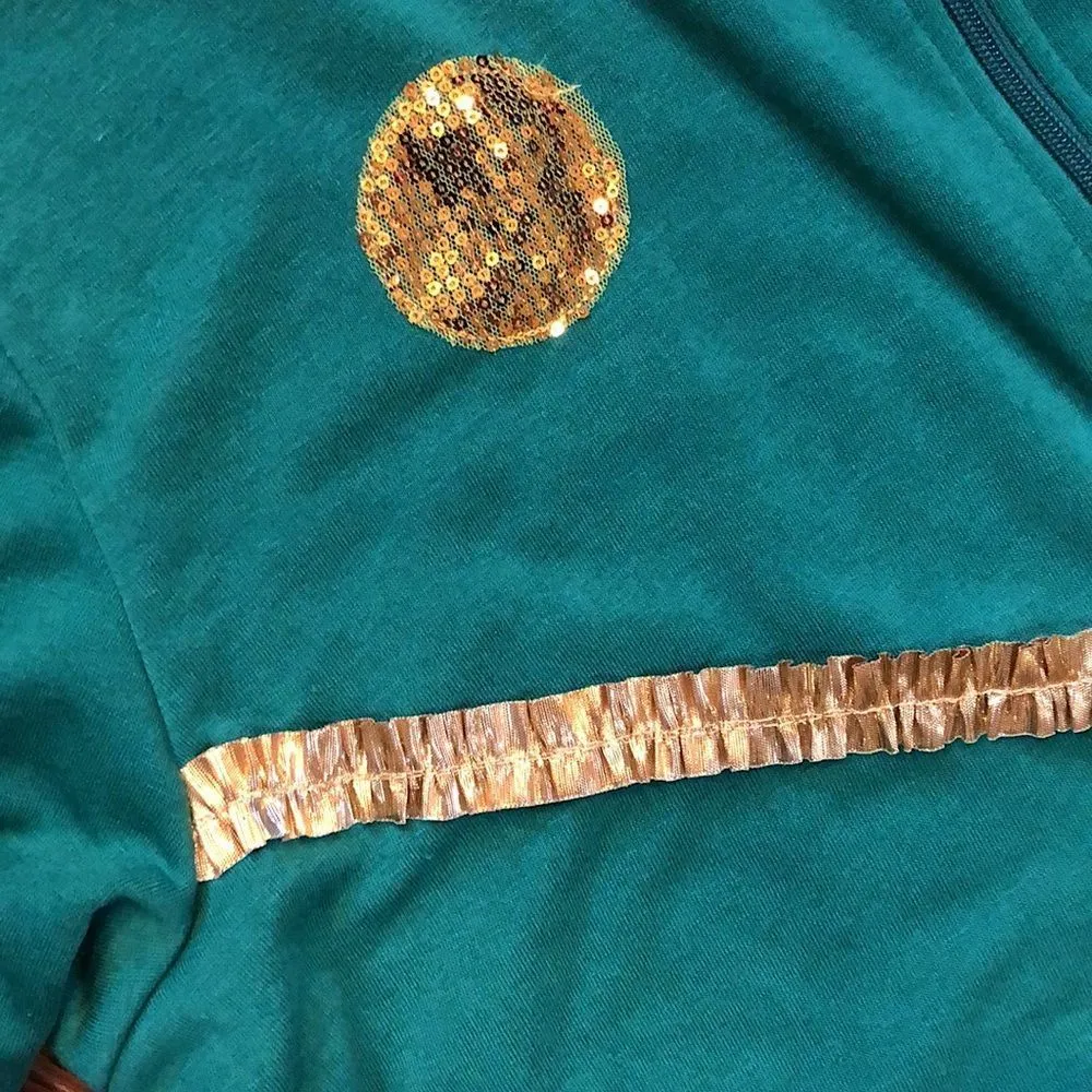 UNISEX Full Zip Sequin Ornaments & Gold Tinsel Christmas Tree w Pocket Sz XL NWT Green - Image 7