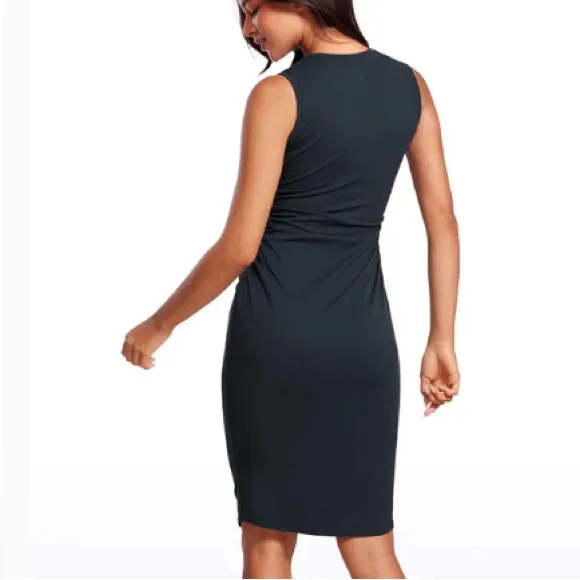 CRZ YOGA Butterluxe Sleeveless Ruched Midi Bodycon, True Navy, Size Small, NWT - Image 3