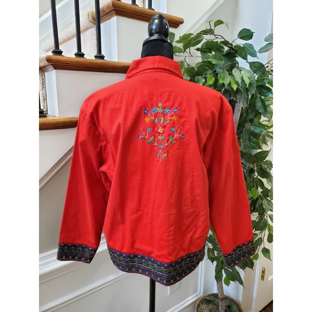 Life Style Women's Red Floral 100% Cotton Long Sleeve Collared Casual Jacket PM Size undefined - Image 5