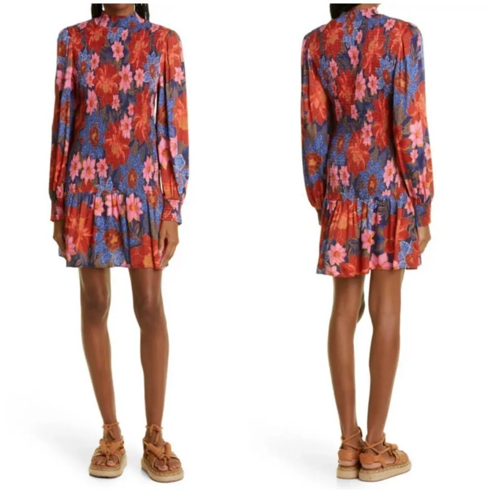 💕FARM RIO💕 Garden Navy Smocked Blouson-Sleeve Mini Dress Medium M NWT - Image 7