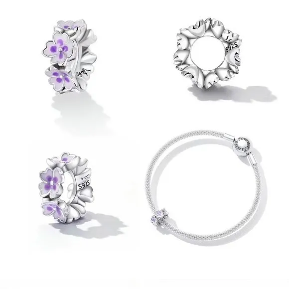 S925 Sterling Silver 925 Flower Bracelet Charm - Image 3