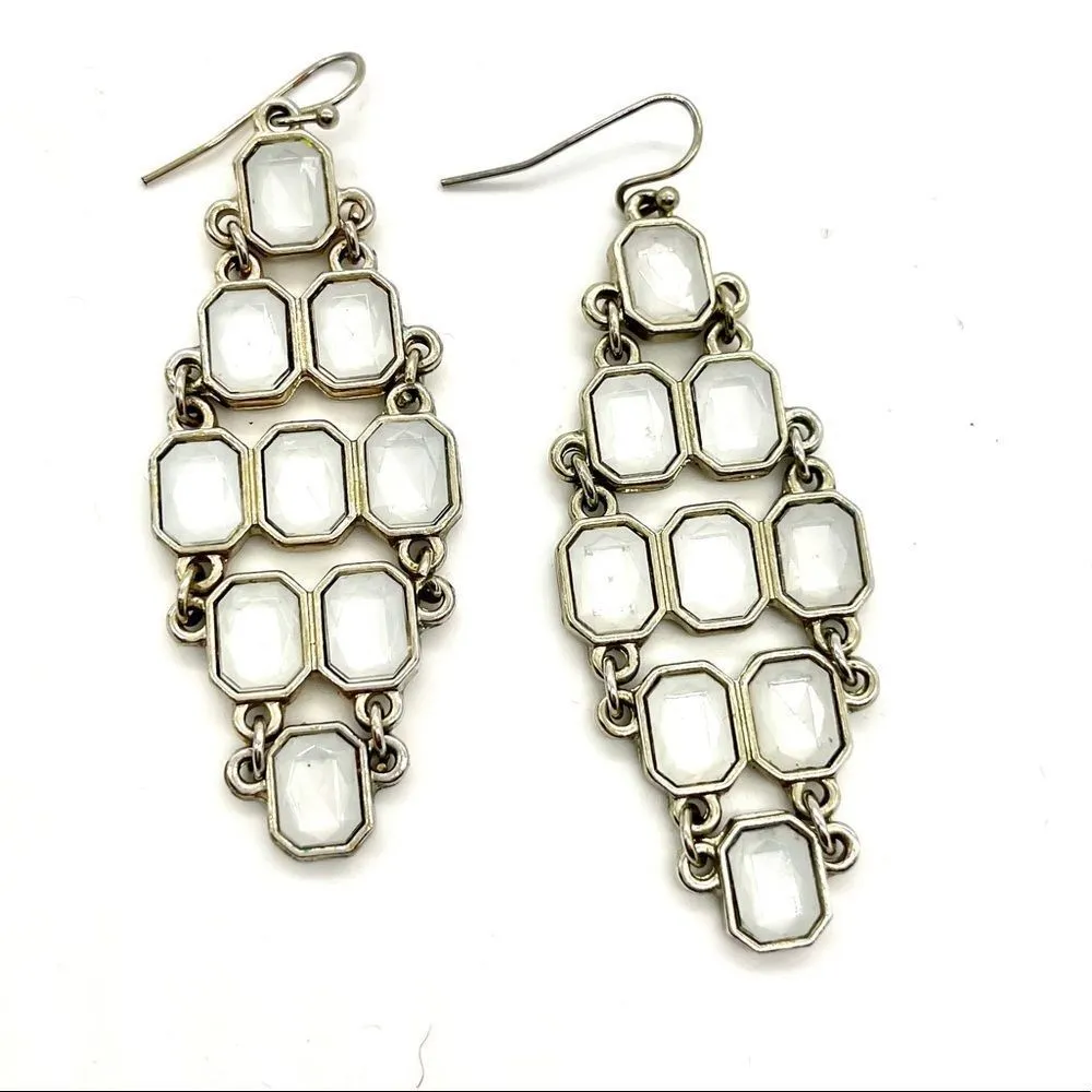 Chandelier Glass Crystals Dangle Earrings Silver - Image 3