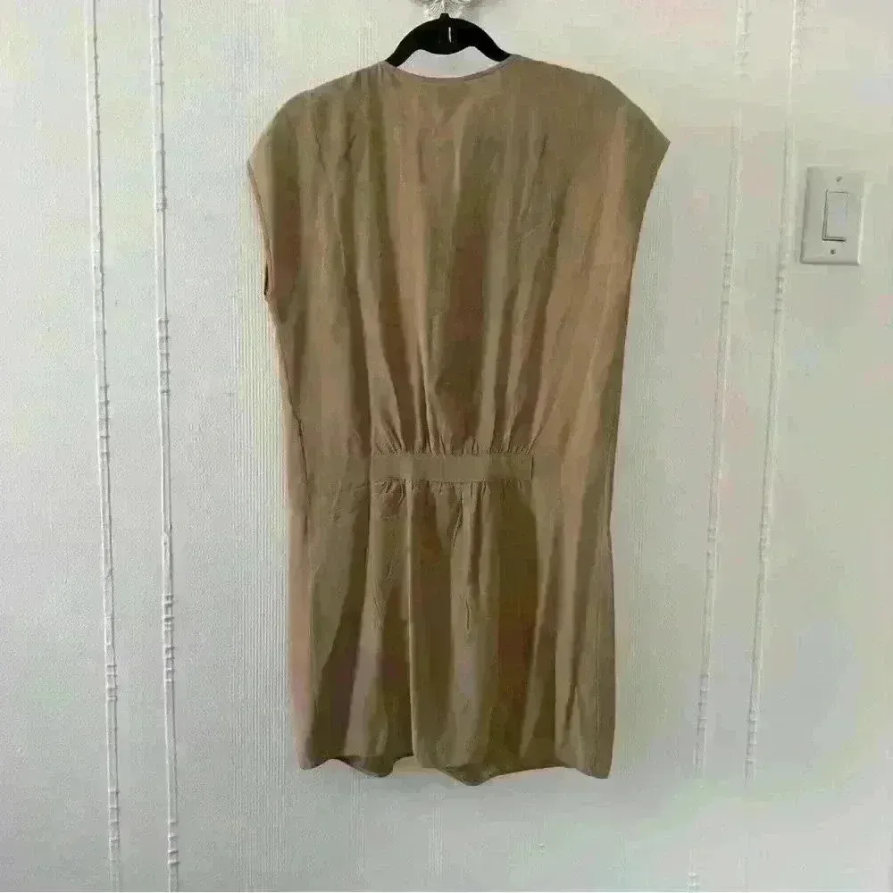 Haute Hippie Silk Cream cap sleeve dress with faux leather red belt size M - Image 4