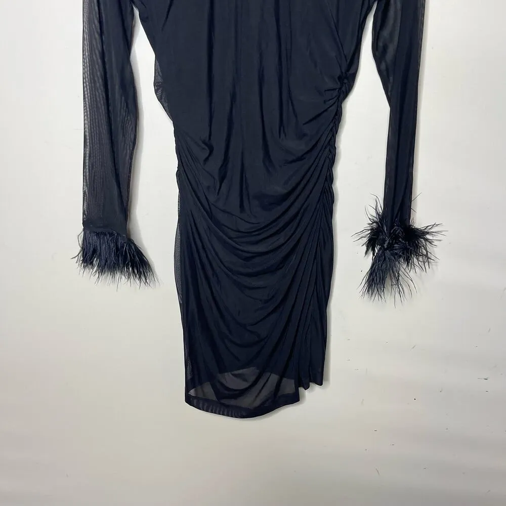 Amanda Uprichard Vixen Mini Dress Ostrich Feather Cuff Womens XL Black - Image 5