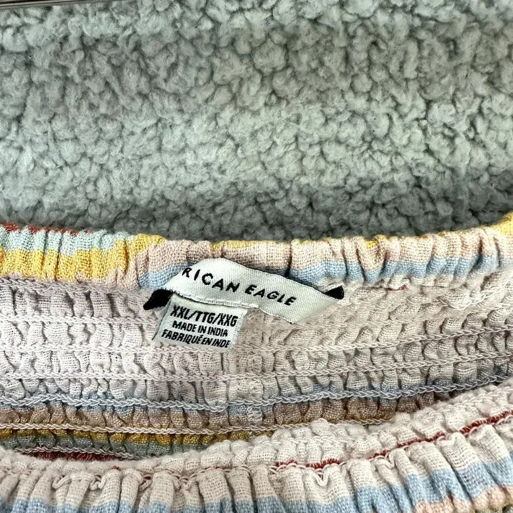 American Eagle top womens XXL pink striped babydoll‎ smocked boho western kawaii - Image 2
