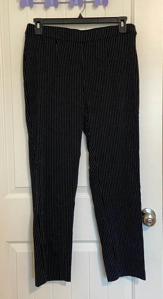EUC | BRIGGS women’s black white vertical striped pull on dress pants — large - Image 1