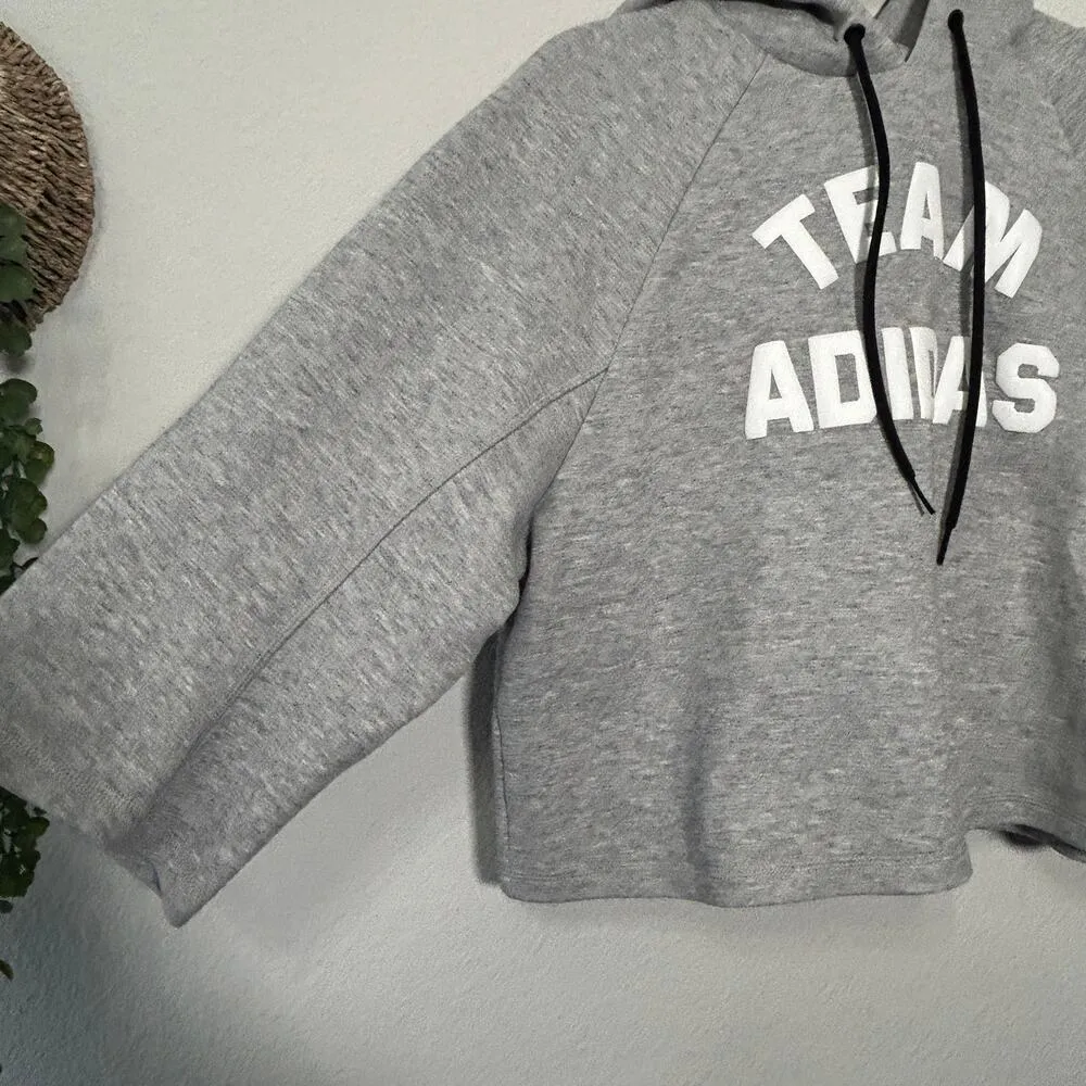 Adidas Performance VRCT Hoodie Grey Heather Crop Barrel Small Oversized Y2K 90s - Image 7