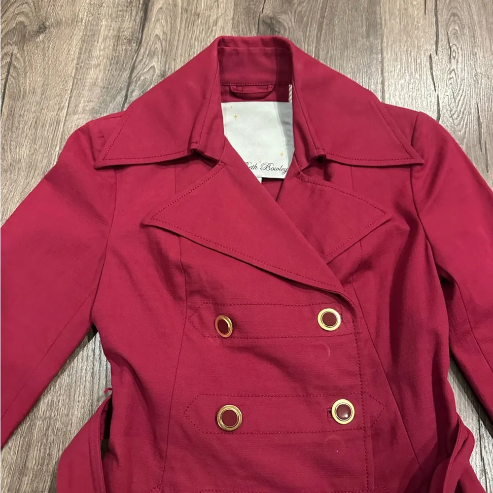 Beth Bowley Sz 4 Trench Coat Belted Jacket Cotton Y2K Double Breasted Preppy Pink - Image 2