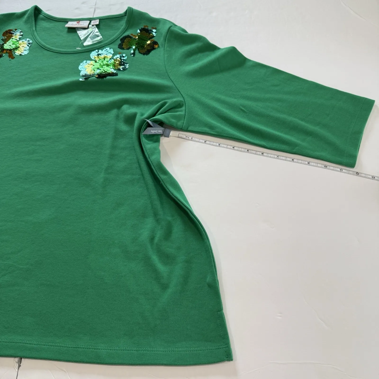 NWT Quacker Factory Green St PatrickS Day Sequin Knit 3/4 Sleeve Top Size XL - Image 11