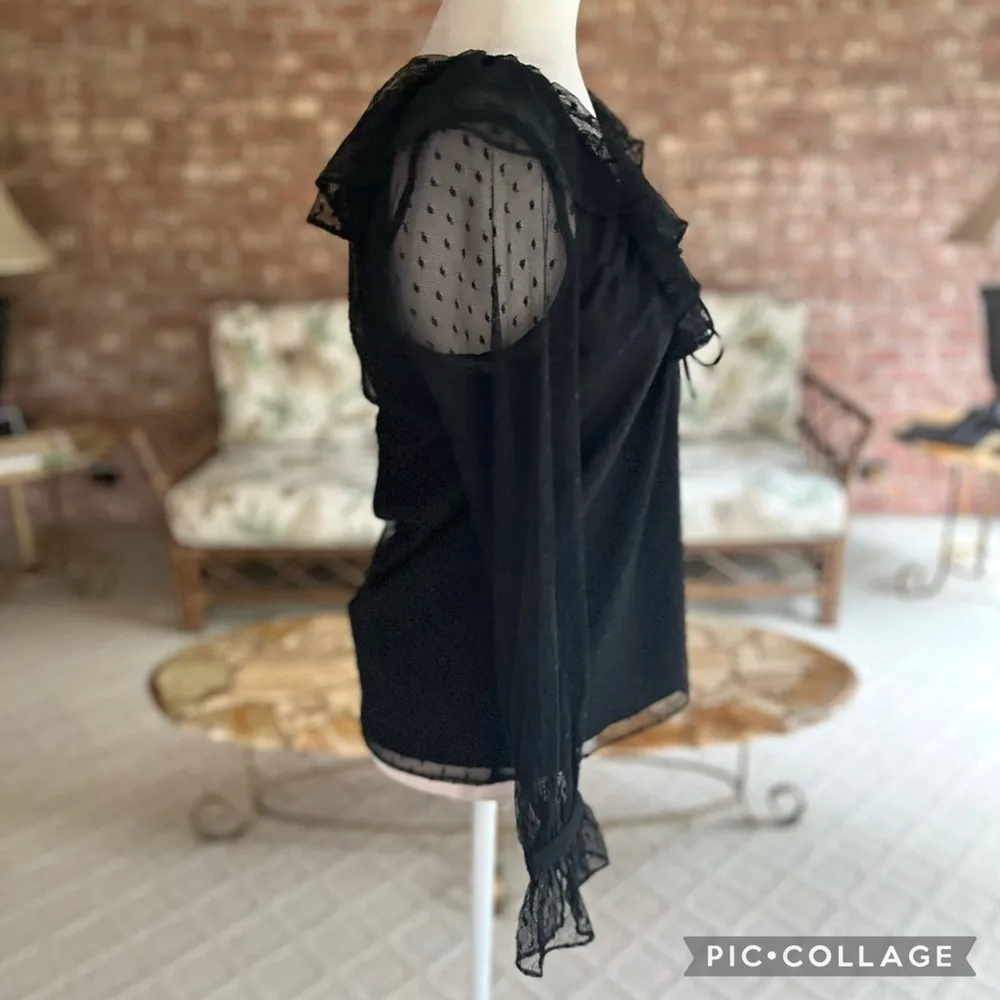 J. Crew Black Lace Ruffle Mesh Clip Dot Top NWT XS - Image 12