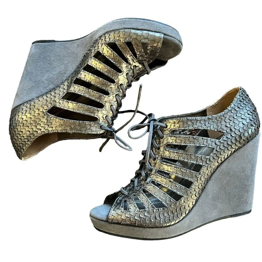 Johnston & Murphy Maddie Metallic Snakeskin Print Lace Up Wedge - Image 4
