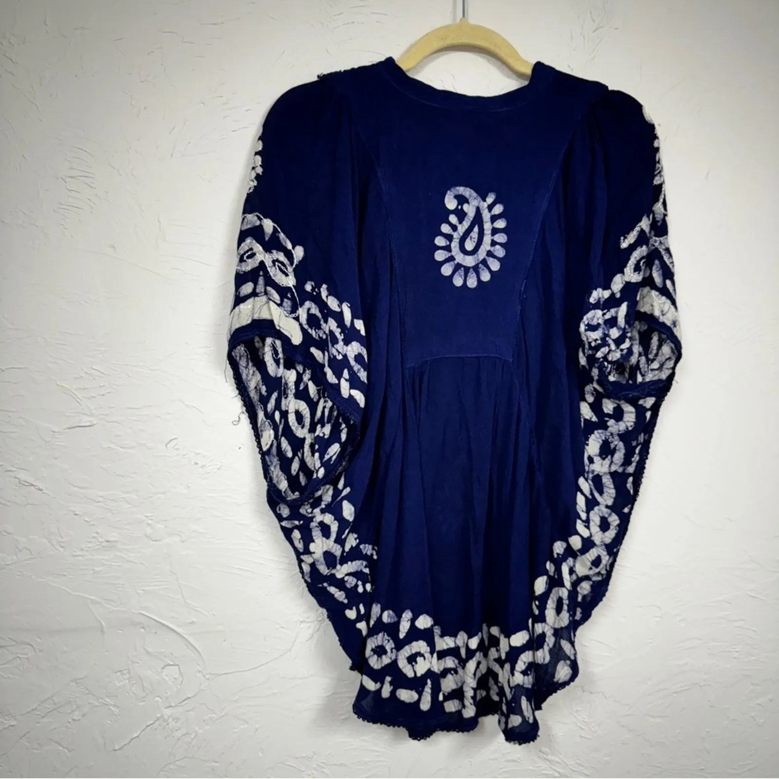 Blue Paisley Batwing Poncho Tunic Swimsuit Coverup Womens S/M Beachy Vacation - Image 4