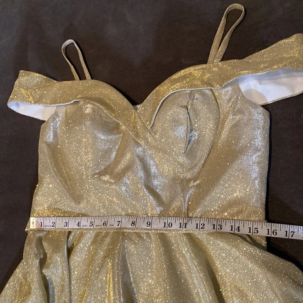Women’s Off the Shoulder Short Gold Dress Corset Back Party Prom Size 12 NWOT - Image 7