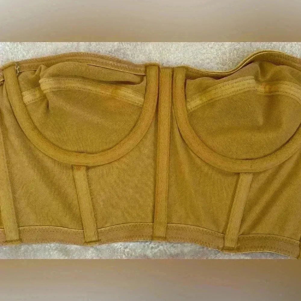 Urban Outfitters Women's Yellow and Gold Corset Top With Boning; size S - Image 3
