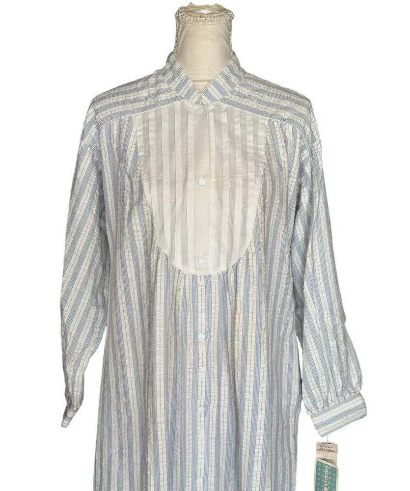 Victorian Style Striped Nightgown By Gilligan OMalley Long White & Blue Size S - Image 9