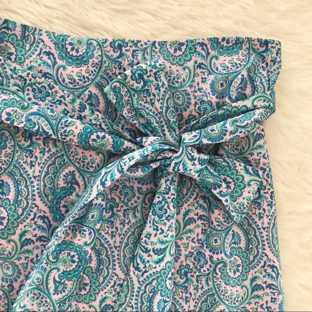 ANTONIO MELANI Blue Paisley‎ Pencil Skirt Belted Tie Waist Liberty London Size 2 - Image 5