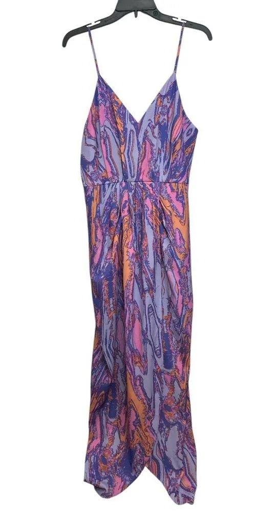 Chelsea 28 Faux Wrap Camisole Dress Size Large Colorful Maxi Ikat Print Party - Image 2